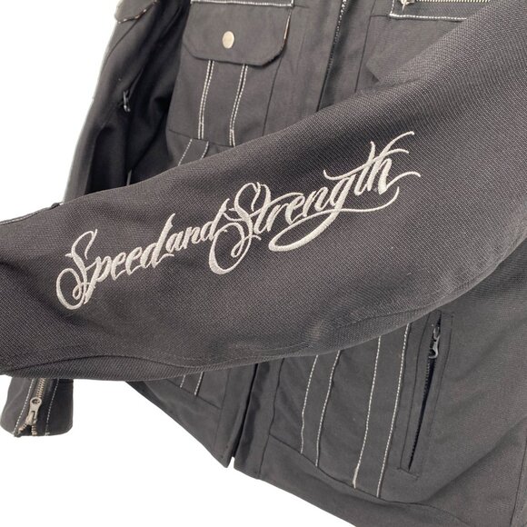 Speed and Strength L Black Motorcycle Jacket Embroidered “Little Miss Dangerous” - Picture 5 of 12